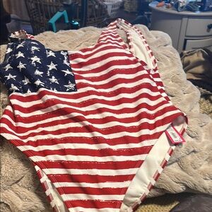 NWT Xhileration size XL American flag one pice bathing suit